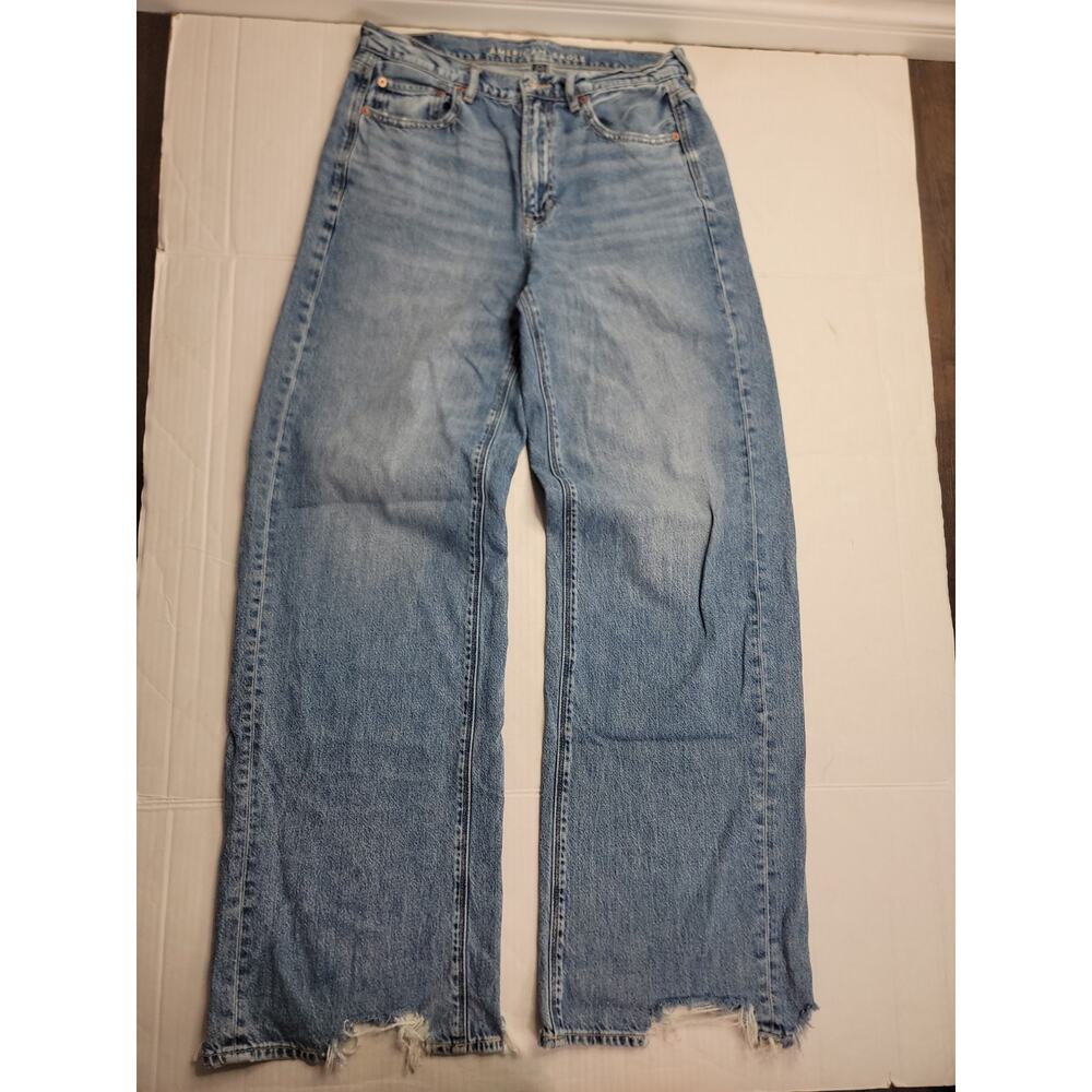 AMERICAN EAGLE Jeans Womens Sz 8 Xtra Long Super High Rise Baggy Wide Leg Drapey - Picture 3 of 10
